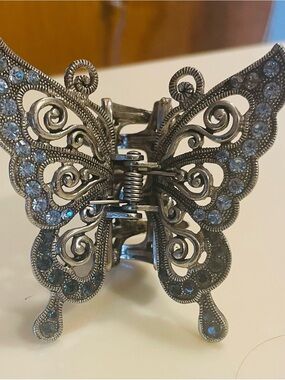 Silver Butterfly Hair Clip with Rhinestones